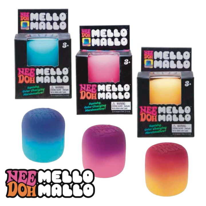 Set 3 Jucarii Squishy Nee Doh Mello Mallo in Forma de Marshmallow, cu Schimbare de Culoare la Soare - Mingi Antistatice