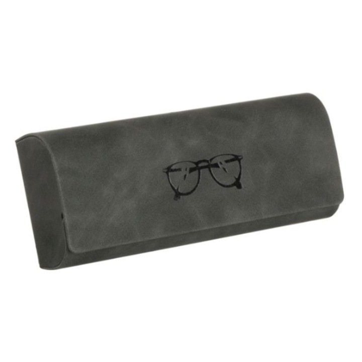 Toc pentru ochelari, CRT, Max Protect, Rigid, Metal, Piele ecologica, 16 x 5.5 x 3.8 cm, Gri inchis