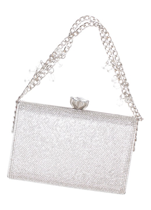 Női clutch táska, szintetikus anyagból, ButicCochet, 17x11x4 cm, strasszokkal, Ezüst - GND1099