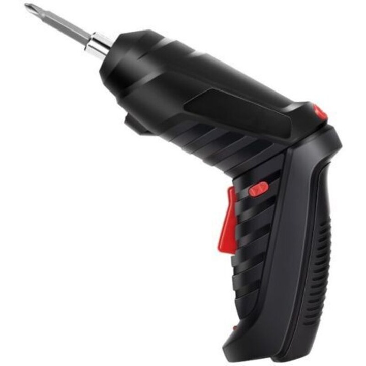 Vezeték nélküli csavarhúzó, 3.6V, 1800mAh, fekete, 47 tartozékkal, LED, USB töltés, 3.5Nm, 0-180RPM