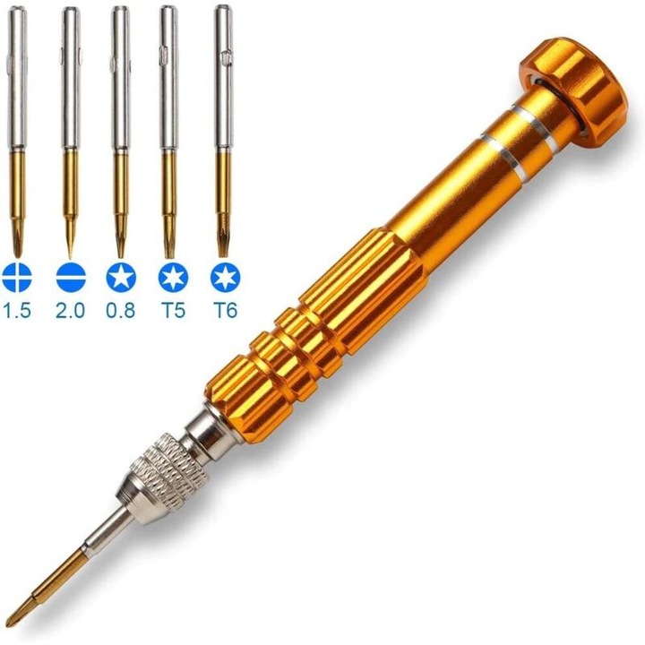 Set surubelnite multifunctionala 5 in 1 magnetica, portabila, galben, 12cm
