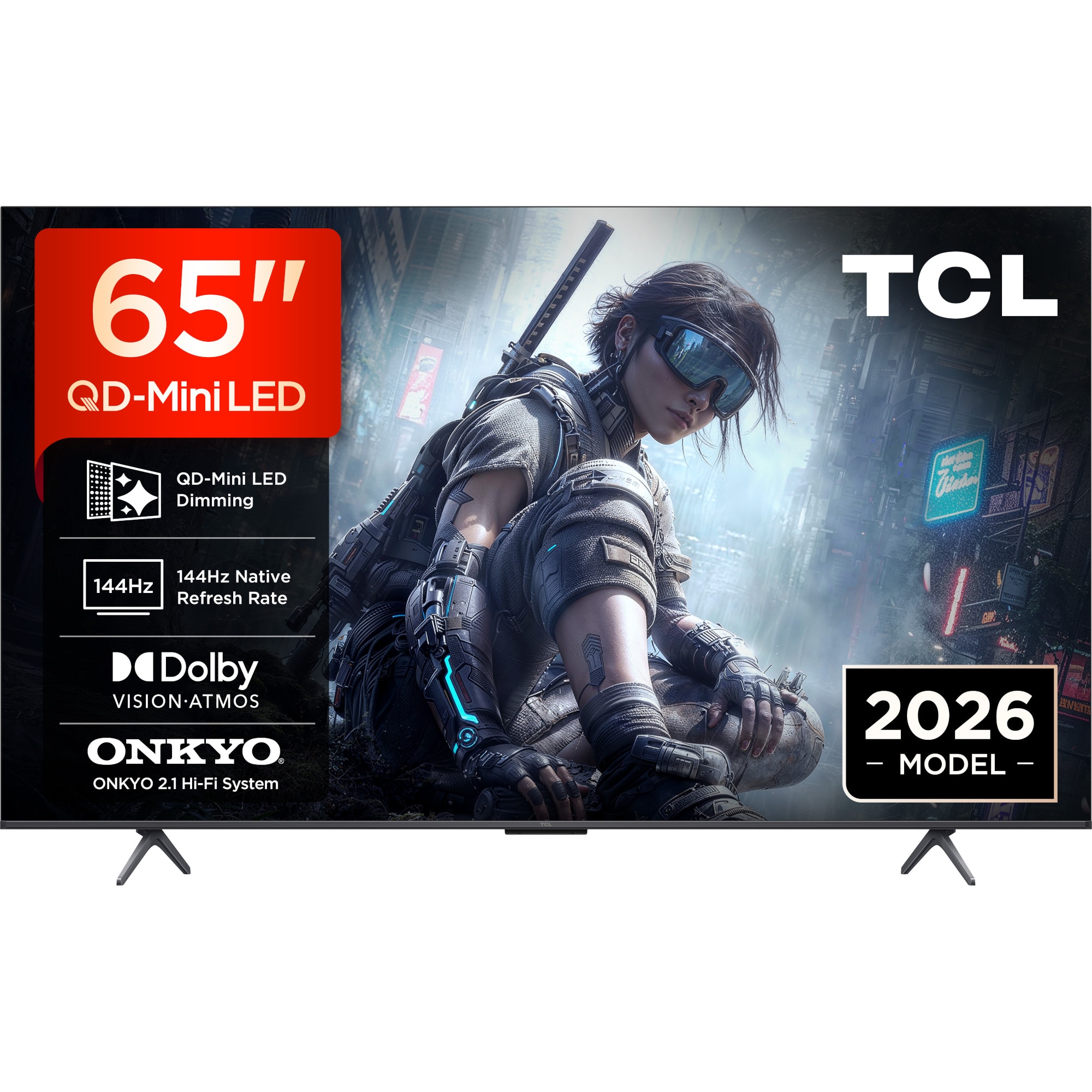 Televizor TCL QD-MiniLed 65T8D, 164 cm, Smart Google TV, 4K Ultra HD, 144Hz, Clasa F