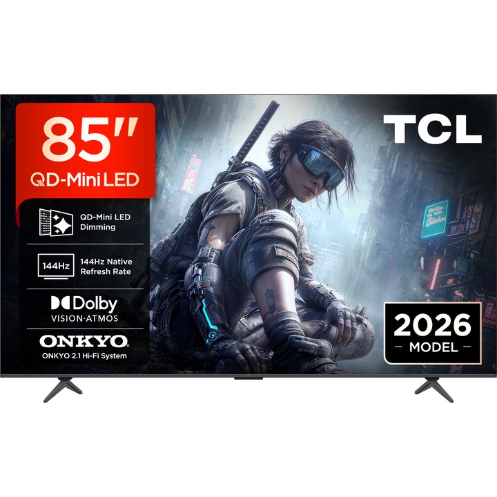 Телевизор Smart QLED TCL 85T8D, 215 см, 4K Ultra HD, Smart Google TV, Клас E