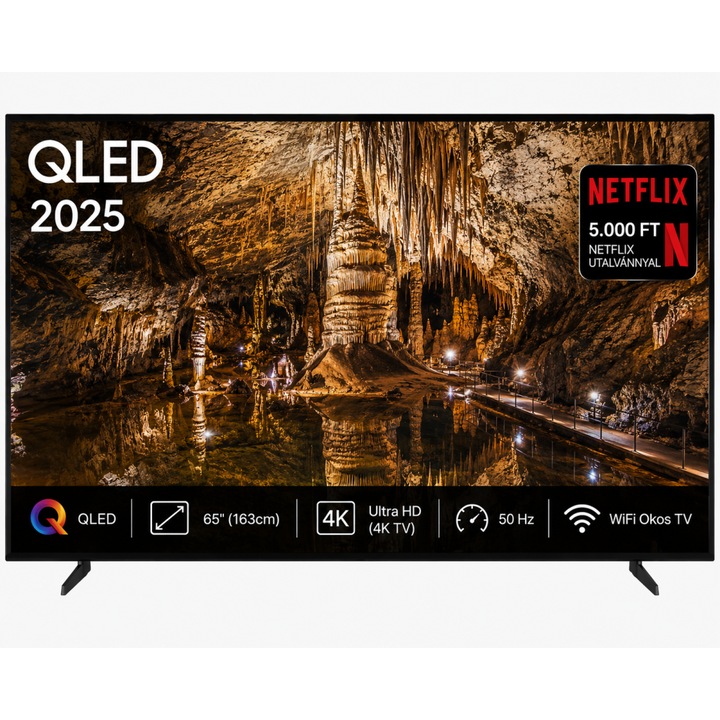 Samsung 65" UHD 4K QLED AI Okos TV, 163 cm képátló, 60 Hz, Wifi, HDMI, Falra szerelhető, Netflix