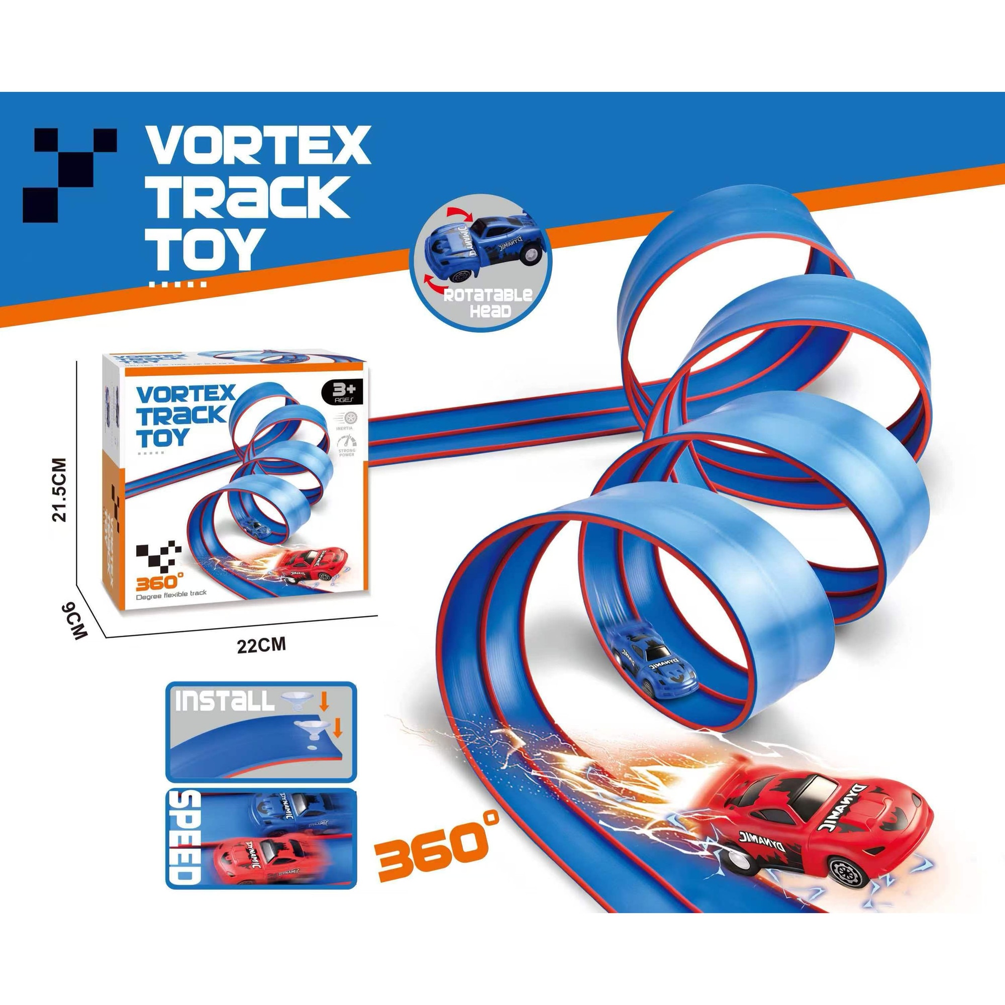 Trake Racing PVC double track racing track with 360 degree free rotation and DIY ...