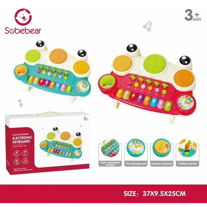 Jucarie muzicala interactiva Pianina Broscuta – pian educativ cu lumini, sunete si activitati multiple