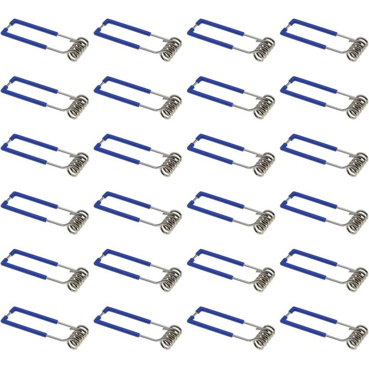 24 darabos készlet, Rugós rögzítőkapcsok GU10/MR16 beépíthető spotlámpához, 1,5 x 60 mm, kék műanyag hüvelyek, kék/fém