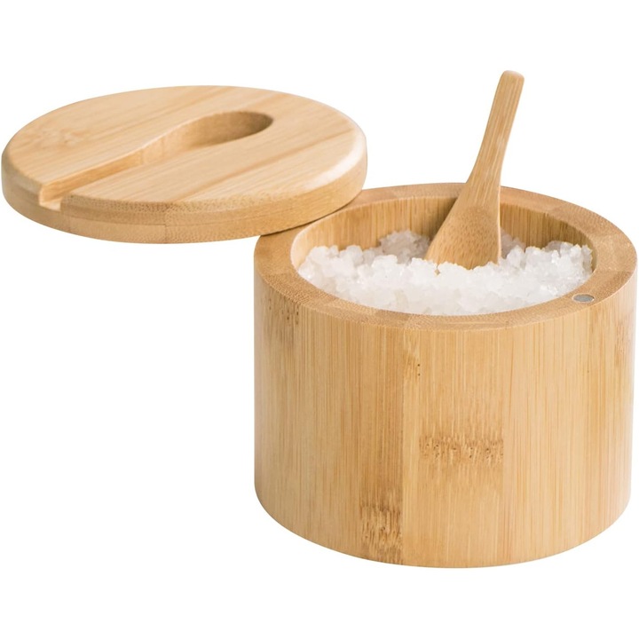Recipient condimente bambus cu capac magnetic si lingurita 6.35cm natural 1 compartiment
