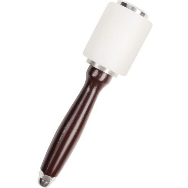 Maillet pentru piele 260815BM988, cap nylon inalta densitate, maner din lemn masiv cu renfort inox, diametru cap 5 cm, lungime 20,5 cm, alb/maro