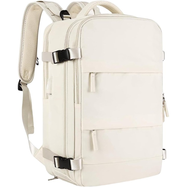 Rucsac de calatorie mare, rezistent la apa, compartiment pentru incaltaminte, bej, 40x25x17cm
