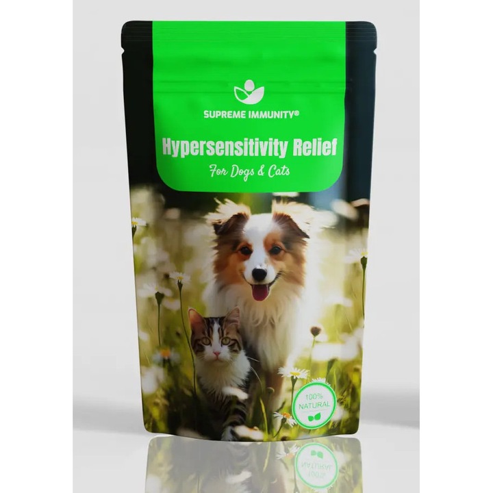 Supliment nutritiv pentru animale - Natural-Vet Hyper-Sense Balance, 90 capsule, 400 mg/capsula, suport pentru piele si sistem imunitar