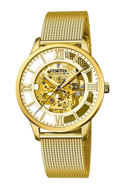 Festina, Ceas automatic cu cadran cu mecanism vizibil, Auriu