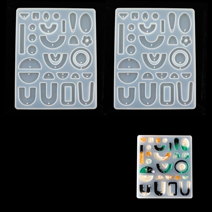 Комплект от 2 силиконови форми за бижута, геометрични форми, 12.7x15.7x0.7cm, многоцветен