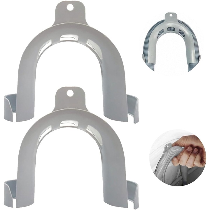 Suport furtun scurgere masina de spalat, plastic, gri, 10x5cm