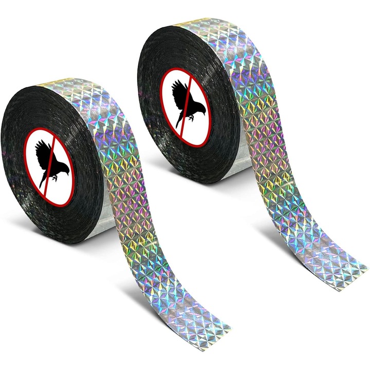 Banda reflectorizanta pentru alungat pasari 2x100m 2.4cm latime, transparenta