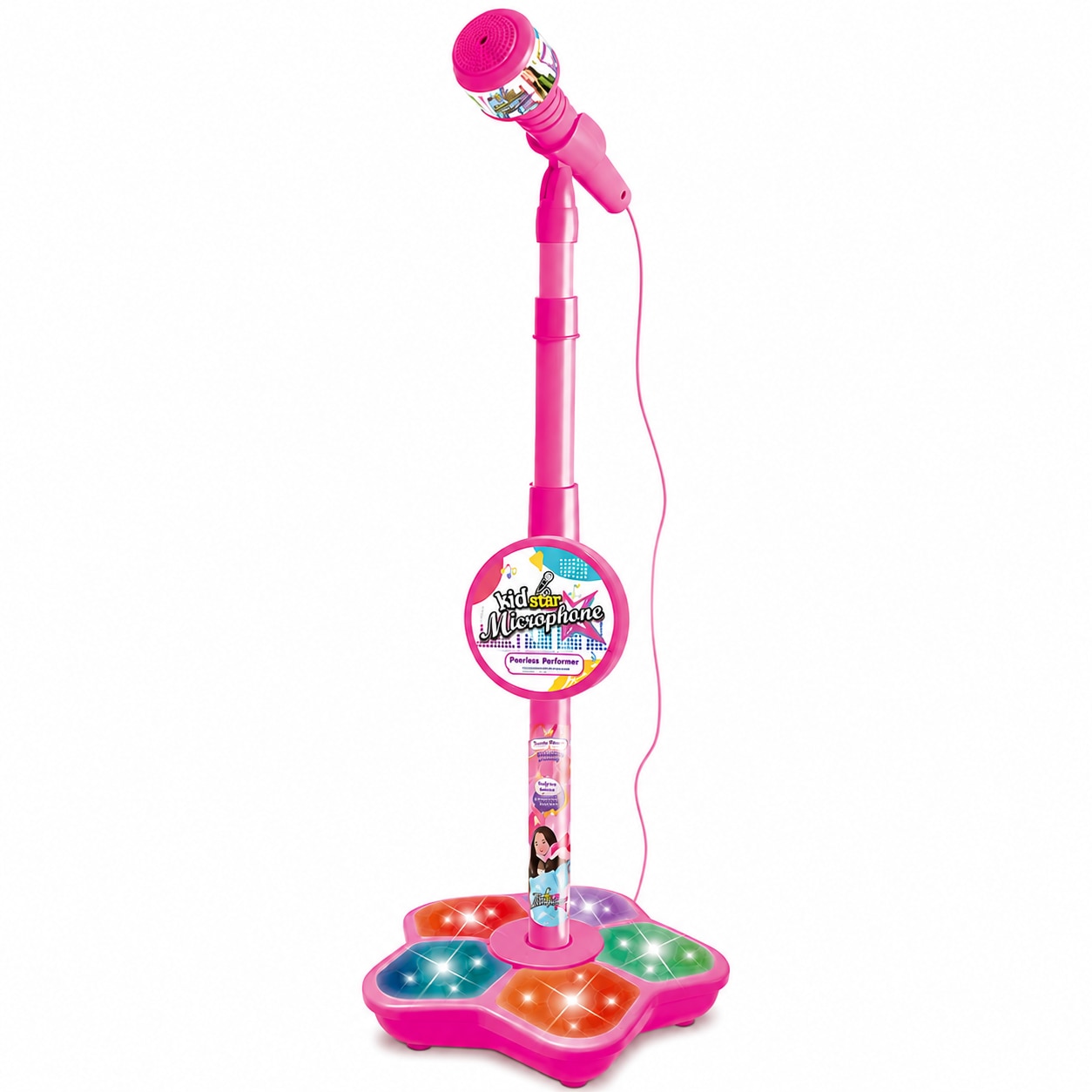 Microfoln Microfon Karaoke cu Stativ Reglabil PinkBlue, Lumini LED, Conectare ...