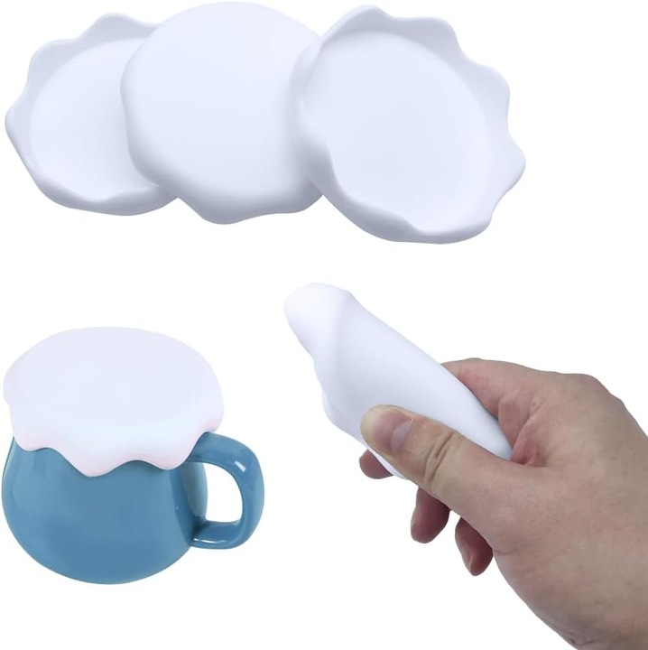 4 db fehér szilikon fedél készlet, hópehely mintás, 8cm, befőttesüvegekhez és poharakhoz