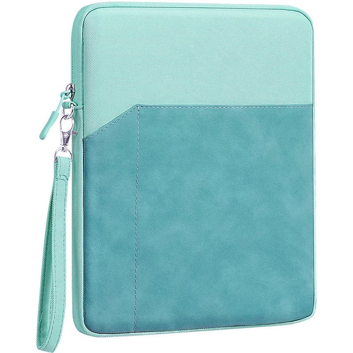 Husa tableta 7-8 inch, poliester si piele ecologica, verde, 22.5x16x2cm