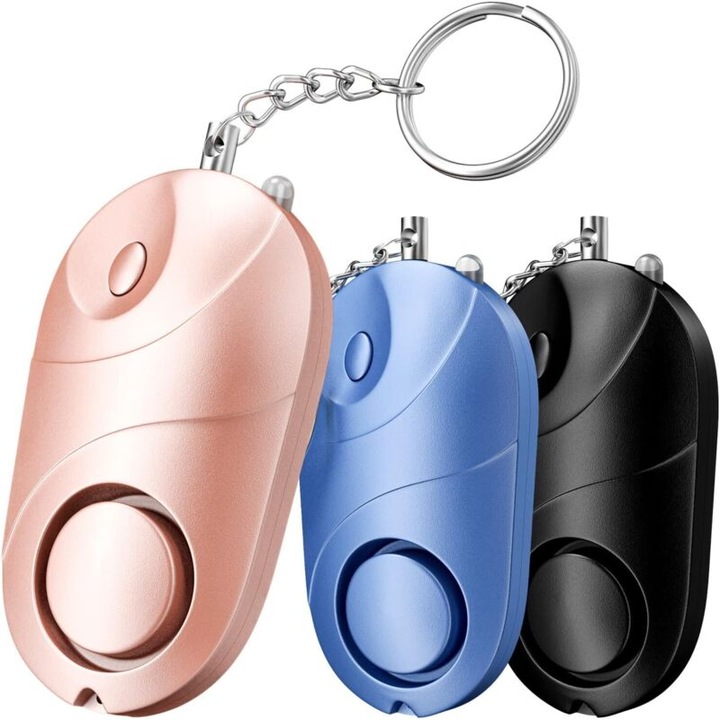 Személyi riasztó, 3 darabos szett, 130dB sziréna, LED, lila, kompakt