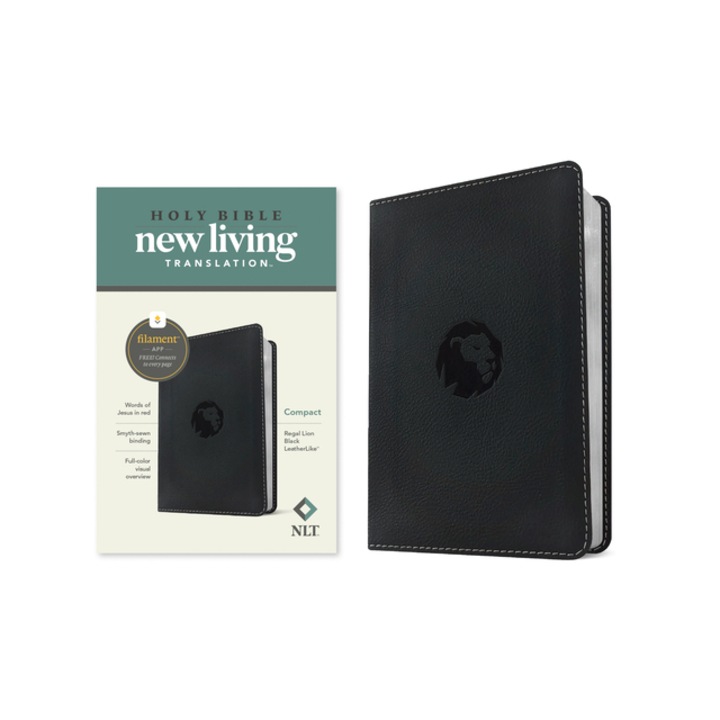 NLT Compact Bible, Filament Enabled Leatherlike, Regal Lion Black, Red Letter, Tyndale