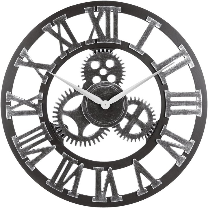 Vintage falióra, 3D, rusztikus dekoráció, ezüst, 40cm