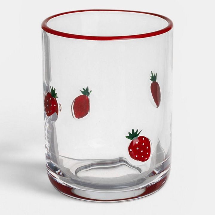 Átlátszó üvegpohár eper mintával vízhez, 400ml