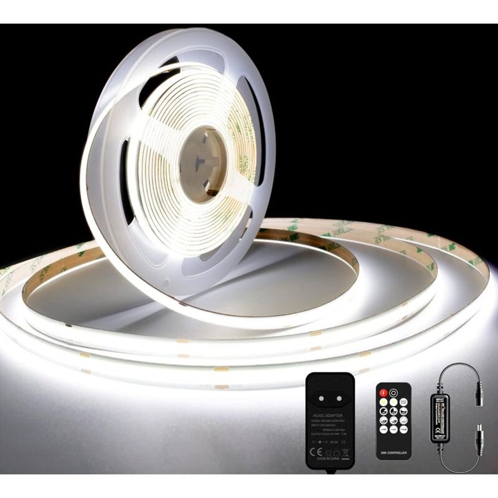 Banda LED COB 10m 6000K alb rece 8mm 384 LED/m set complet