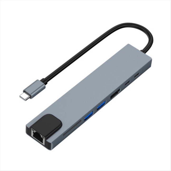 USB-C többcélú dokkolóállomás, 4K, 100W, SD/TF, RJ45, fekete