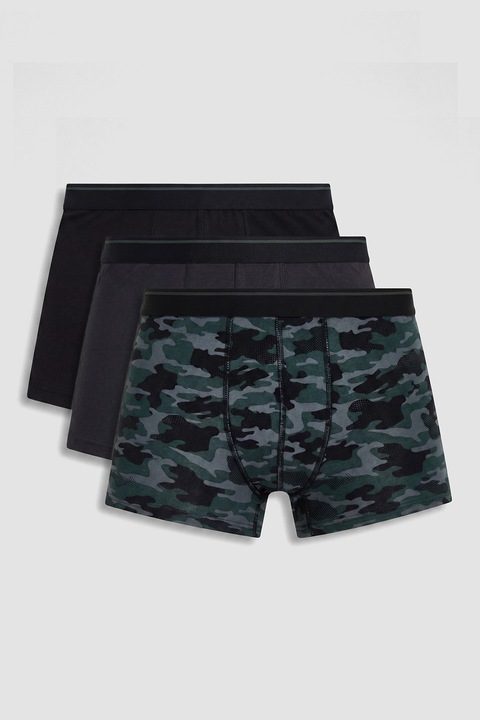 LC WAIKIKI, Set de boxeri cu talie elastica - 3 perechi, Negru/Verde smarald/Gri antracit