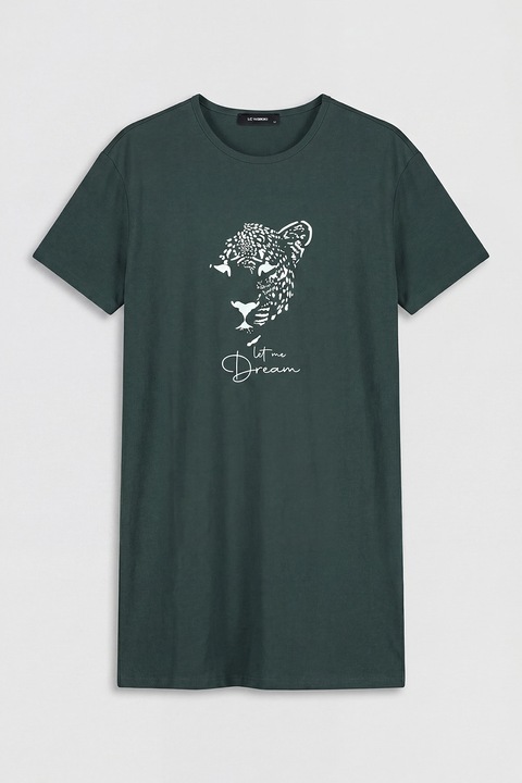 LC WAIKIKI, Rochie-tricou cu imprimeu frontal, Verde smarald