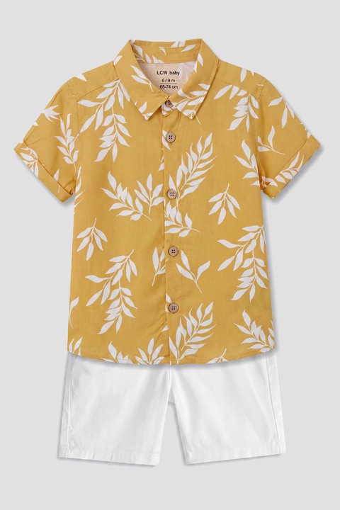 LC WAIKIKI, Set de camasa cu maneci scurte si pantaloni scurti - 2 piese, Alb/Portocaliu