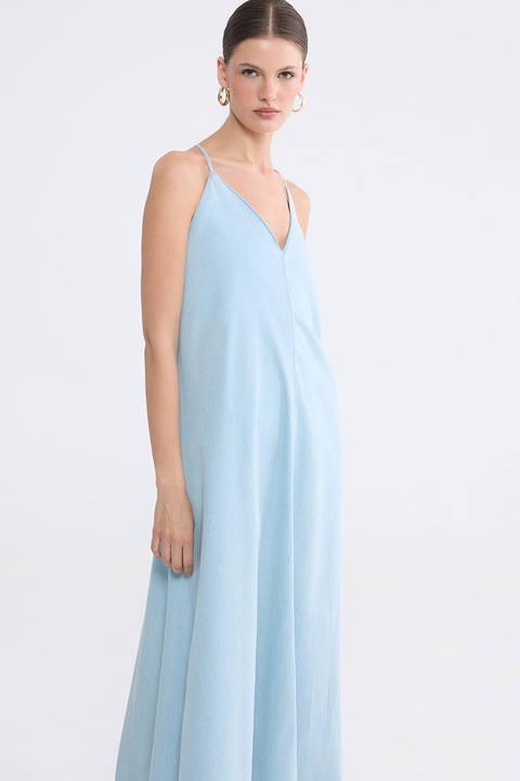 LC WAIKIKI, Rochie maxi de denim cu decolteu in V Vision, Albastru pastel, XL