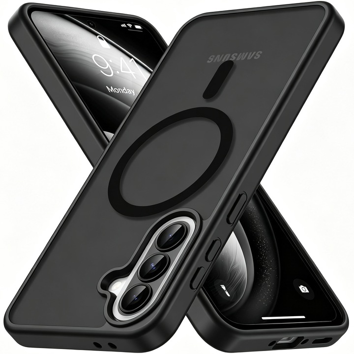 Husa Magnetica pentru Samsung Galaxy A37 5G, MOGU, compatibil cu MagSafe, Incarcare Wireless, Protectie Impotriva Caderilor de Nivel Militar, Antizgarieturi, Protectie 360°, Anti-Soc, Negru