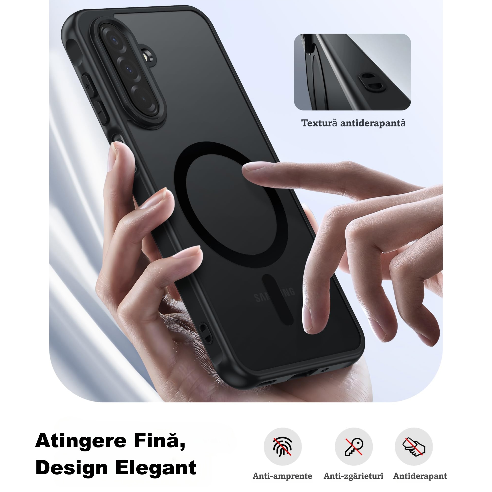 Husa de Protectie Magnetica pentru Samsung Galaxy A17/A16 5G, MOGU Carcasa MagSafe, Incarcare Wireless, Protectie Impotriva Caderilor de Nivel Militar, Antizgarieturi, Protectie 360°, Anti-Soc, Ultra Subtire, PC+TPU, Negru