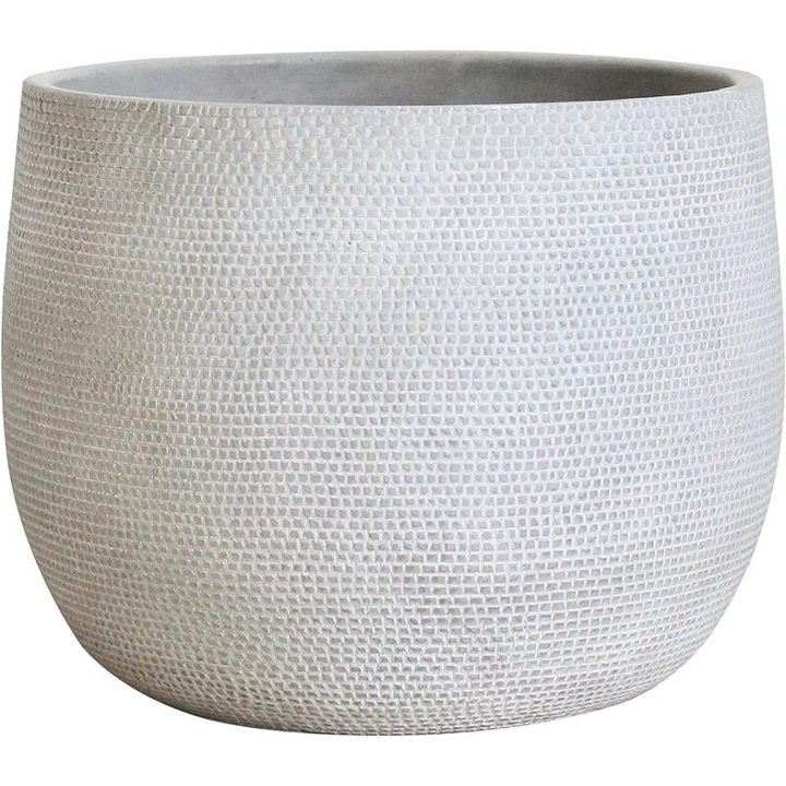 Ghiveci ceramic 25cm, design contemporan, crem deschis, cu orificii de drenaj