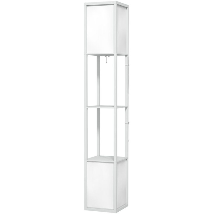 Lampadar cu raft, design modern, alb, 26x26x156cm