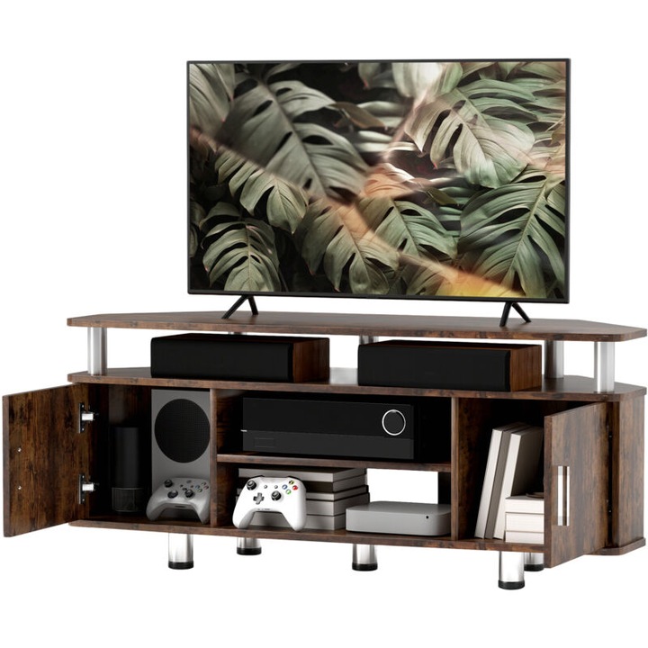 TV szekrény, OEM, 120x39.5x52cm, barna, tárolóhely, fém lábak