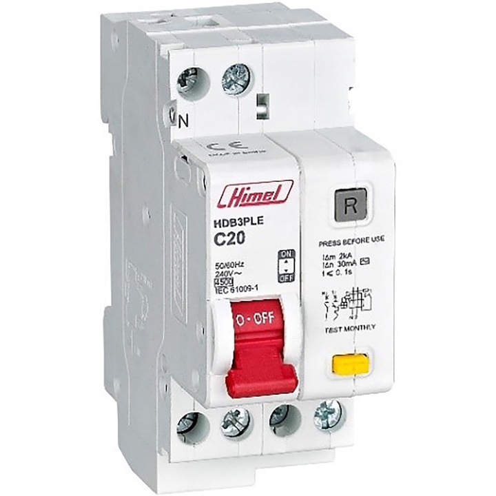 Disjunctor diferential Himel HDB3PLEC16, 1P+N, curba C, 16A