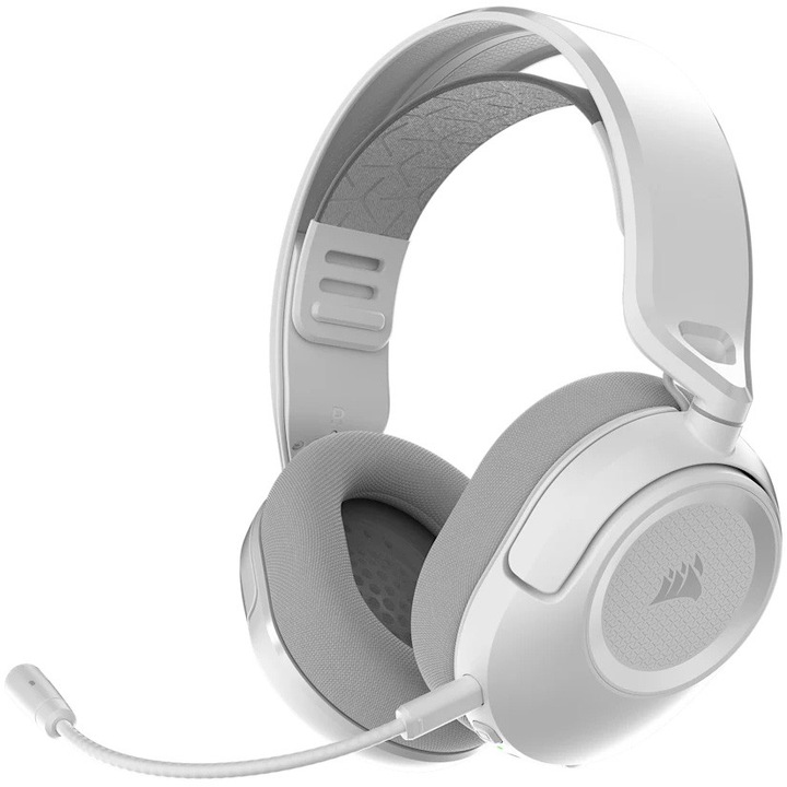 Слушалки Gaming Corsair HS35 Stereo V3, Безжична свързаност 2.4GHz/Bluetooth®/с кабел, Съвместими с PC, Mac, PlayStation, Xbox, Nintendo, 50 мм неодимови говорители, Всепосочен микрофон, Бял