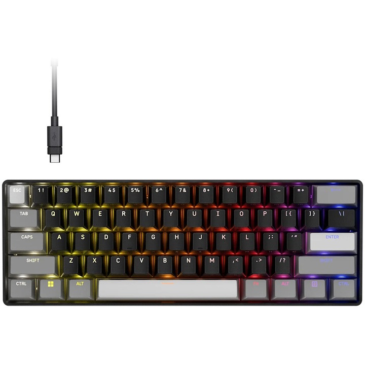 Corsair Clipper Pro Mini 60 mechanikus gamer billentyűzet, MGX Hyperdrive Core Hall Effect Switch, PC/MAC/PS/XBOX kompatibilis, 8K hyper-polling, IP57-es besorolású, fekete