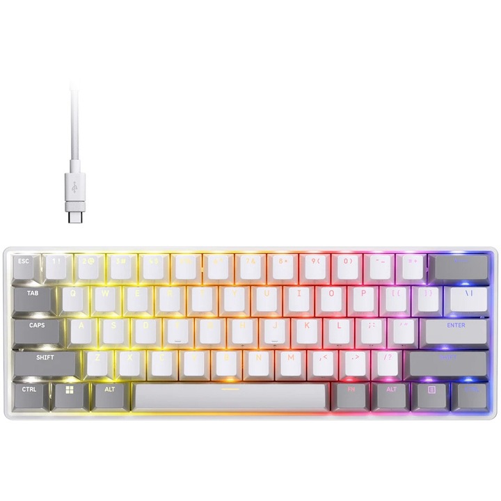 Corsair Clipper Pro Mini 60 mechanikus gamer billentyűzet, MGX Hyperdrive Core Hall Effect Switch, PC/MAC/PS/XBOX kompatibilis, 8K hyper-polling, IP57-es besorolású, fehér