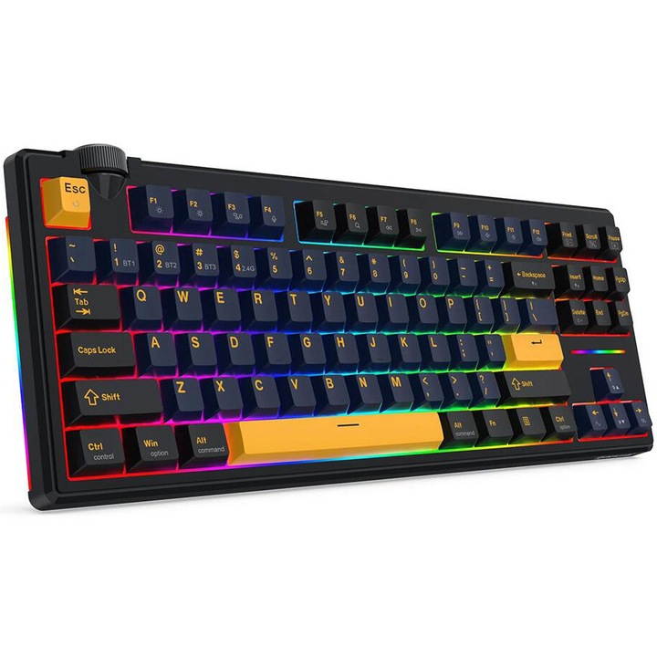 Механична клавиатура Gaming Redragon Cyclone Pro, Bluetooth/С кабел, RGB осветление, Линейни превключватели Redragon RPC, Черен/Жълт