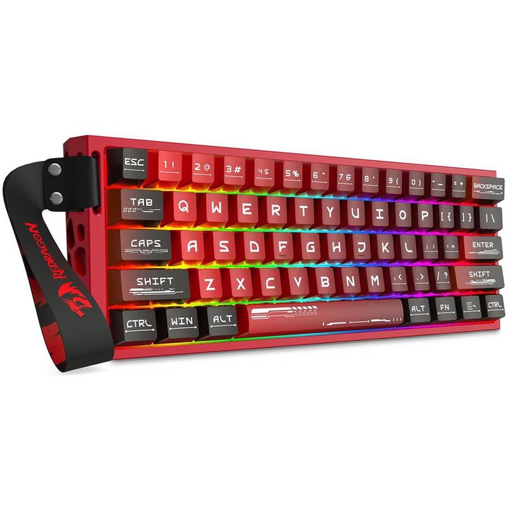 Механична клавиатура Gaming Redragon Venom с кабел, RGB осветление, Магнитни розови суичове Redragon, Червен/Черен