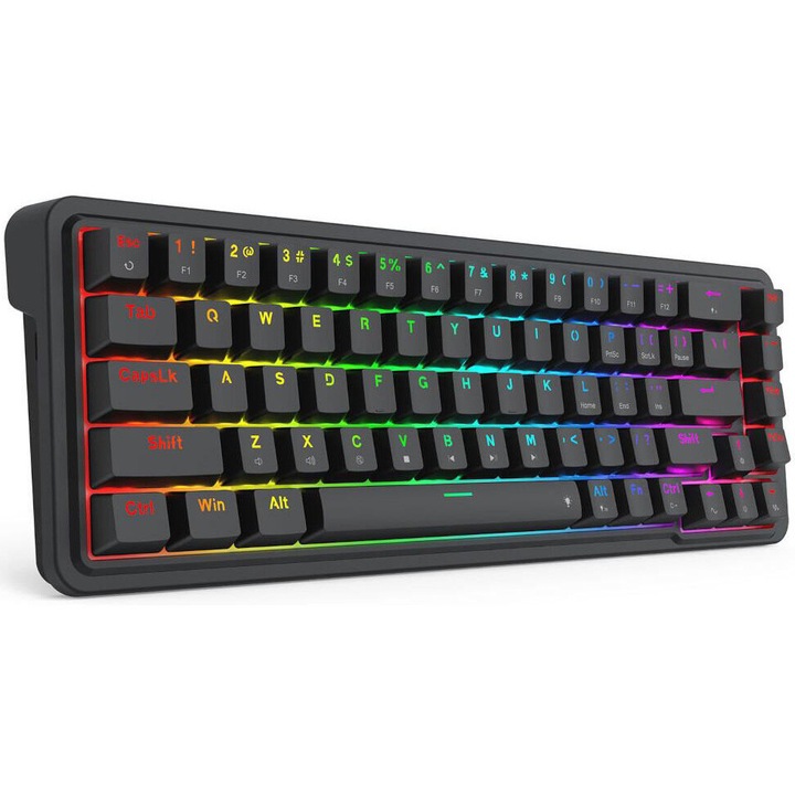 Tastatura gaming mecanica cu fir Redragon Nova, Iluminare RGB, Switch-uri liniare Redragon gri, Negru