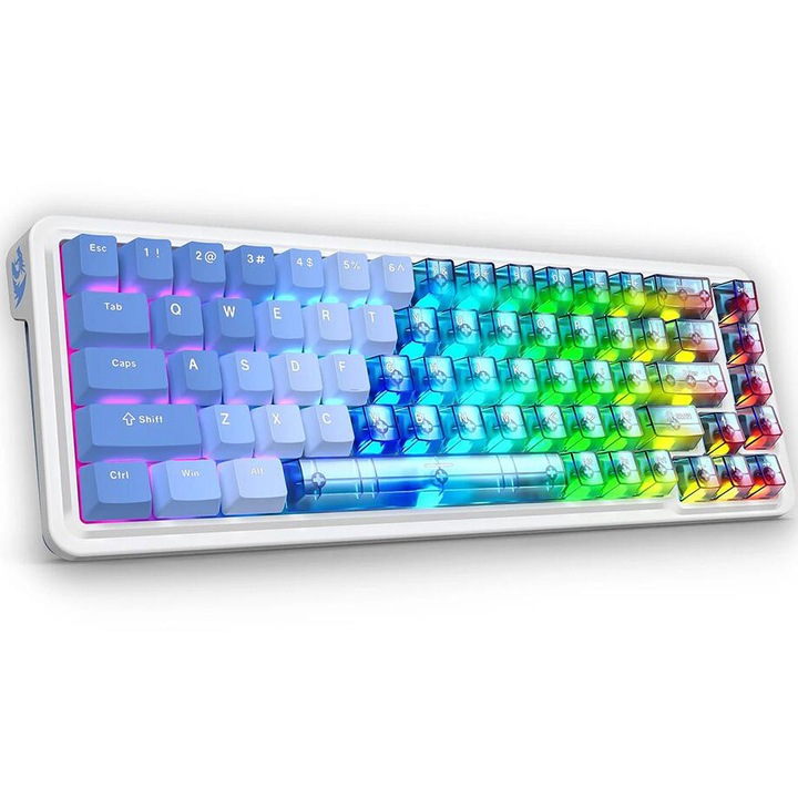 Механична клавиатура Gaming Redragon Nova Magnetic с кабел, RGB осветление, Магнитни розови суичове Redragon, Прозрачни клавиши, Бял/Син