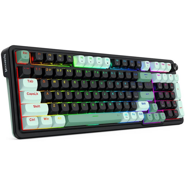Tastatura gaming mecanica cu fir Redragon Eisa Magnetic, Iluminare RGB, Switch-uri magnetice Redragon Roz, Negru/Verde