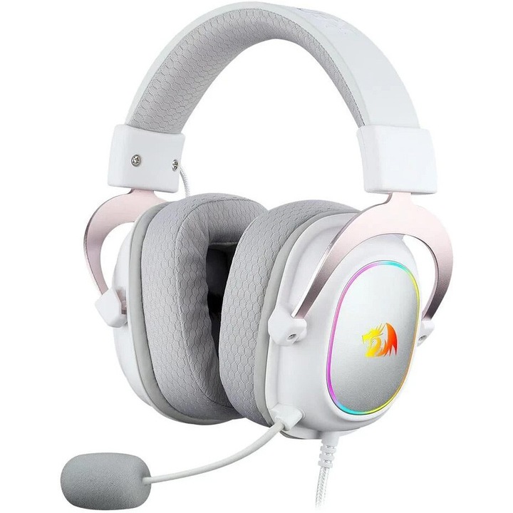 Casti Gaming cu fir Redragon ZeusX 7.1, Iluminare RGB, difuzoare 53mm, Alb