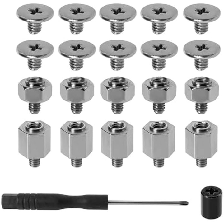Set suruburi M2 pentru montare SSD, otel, 10 buc, negru, cu surubelnita