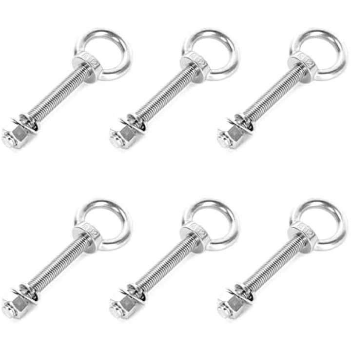 Set 6 bucati surub ochi ridicare inox 304 M12x100mm cu piulite si saibe