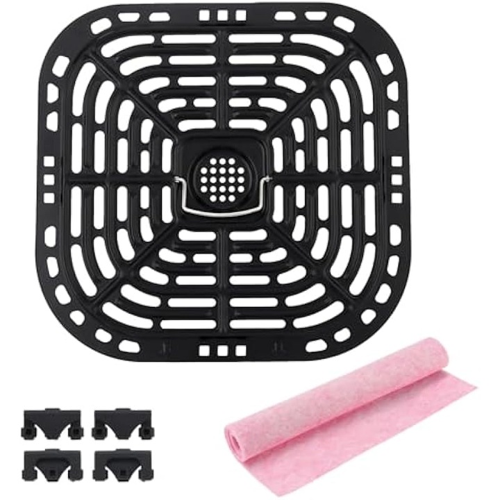 Tava gratar pentru friteuza aer, 25x24cm, inox, neaderenta, set